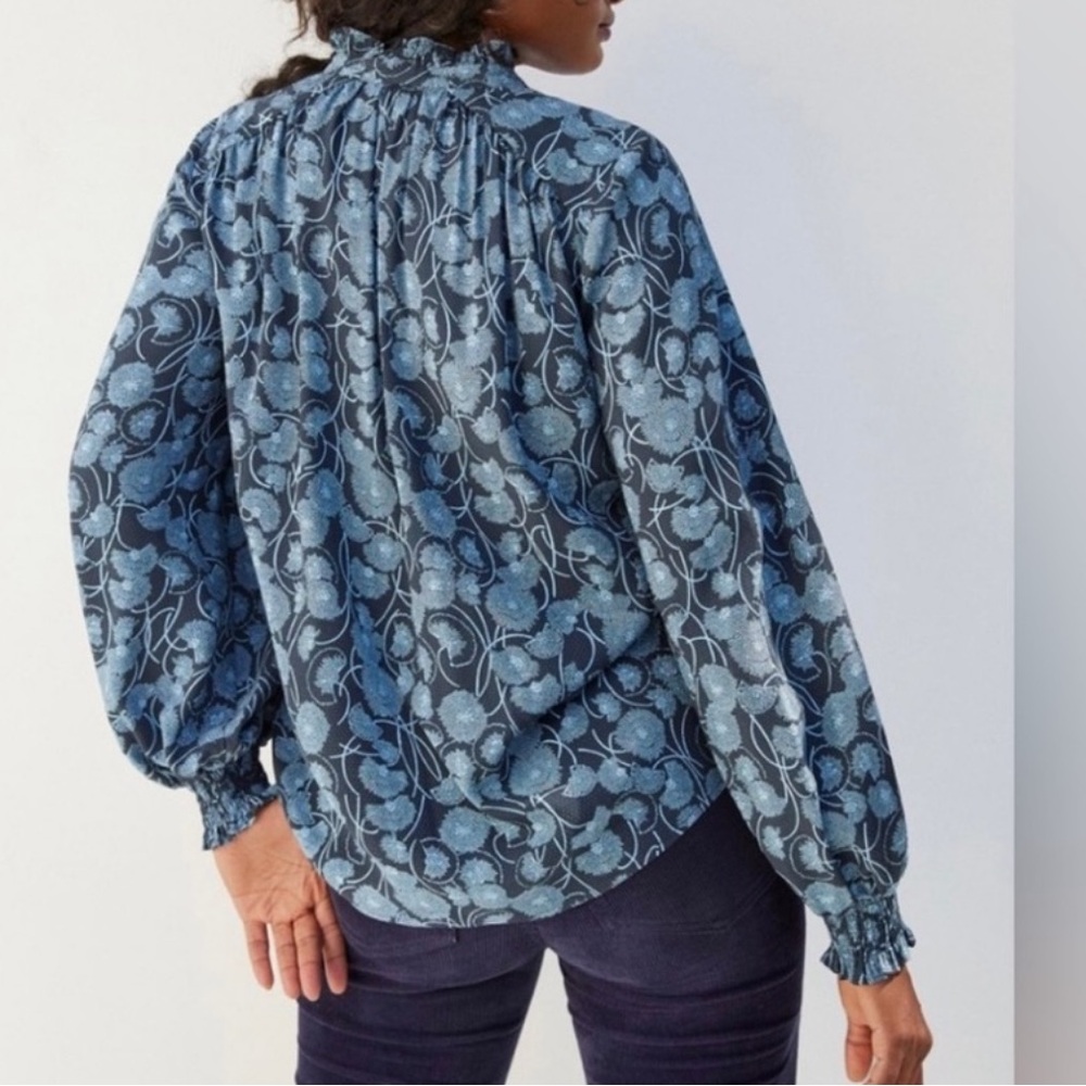 Anthropologie Peasant Blouse Maeve Collette Blue Floral Design Sz MEDIUM NEW - Picture 2 of 9